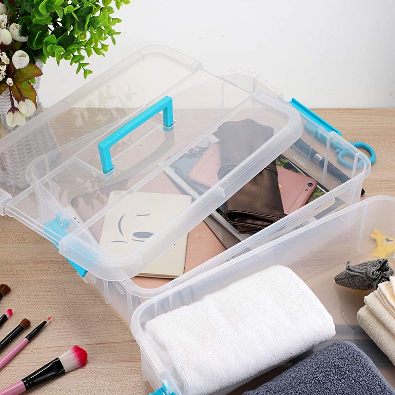 BTSKY 2 Layer Stack & Carry Box, Plastic Multipurpose Portable Storage Container Box Handled Organizer Storage Box for Organizing Stationery, Sewing, Art Craft, Jewelry and Beauty Supplies Blue - Image 2